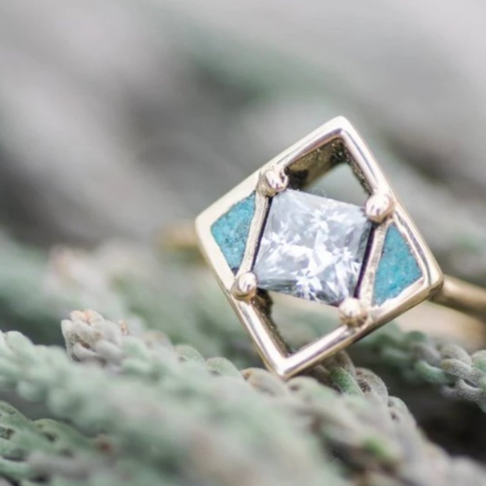 Turquoise and Moissanite Ring
